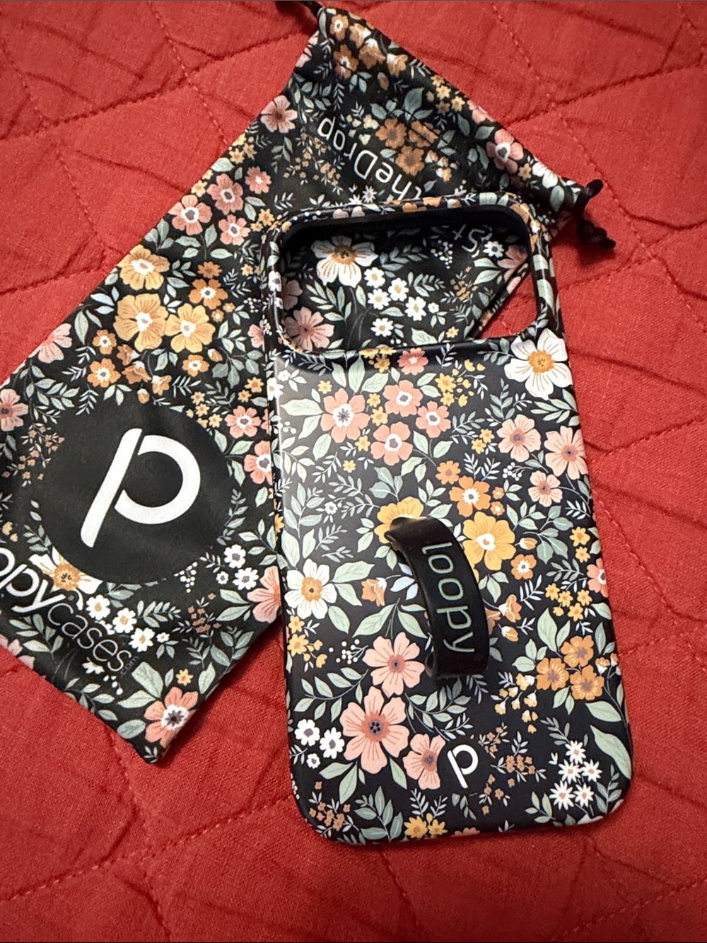 Loopy Case Floral Black Phone Sleeve with Strap
